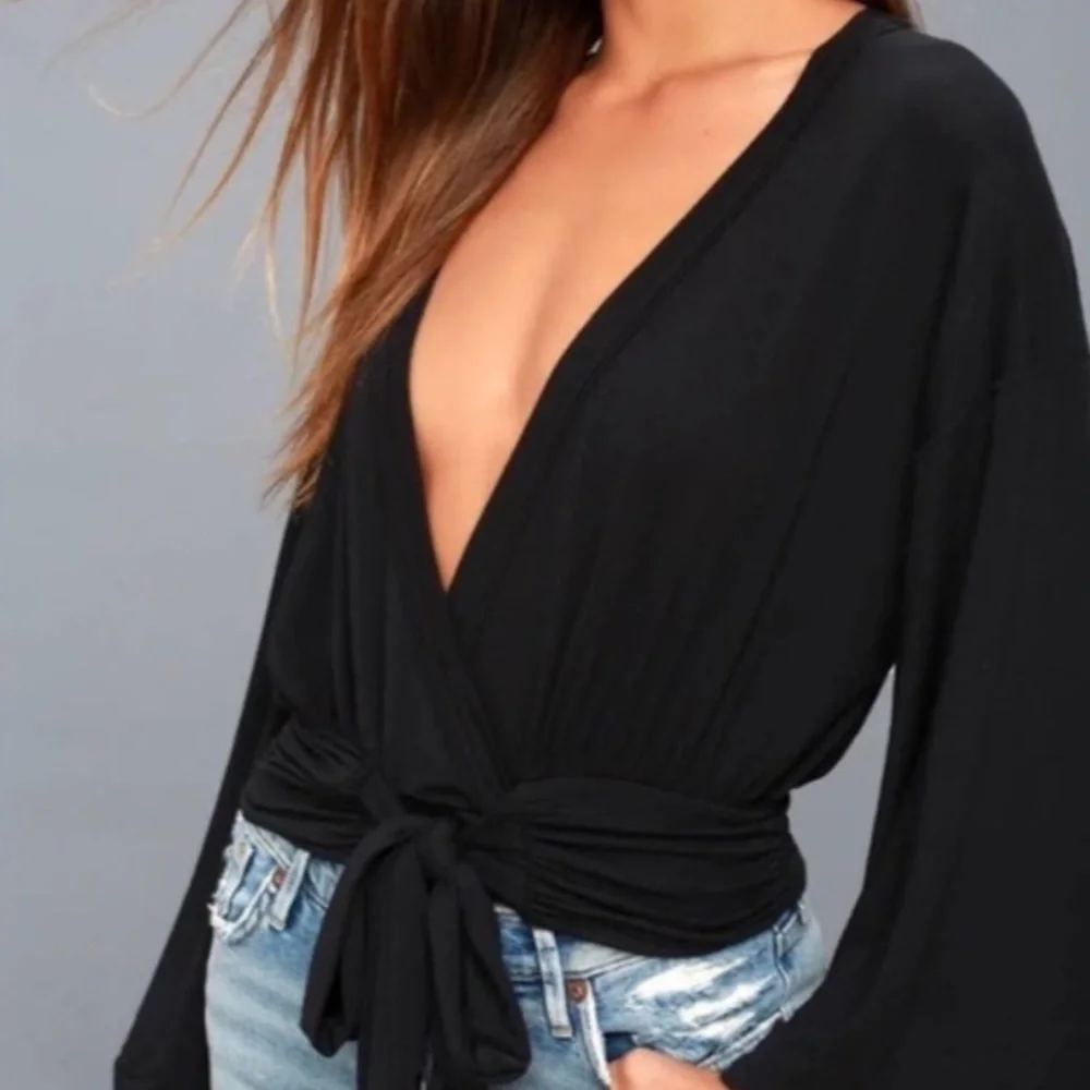 FREE PEOPLE That’s A Wrap Wide Sleeve Kimono Wrap Knit Top Shirt